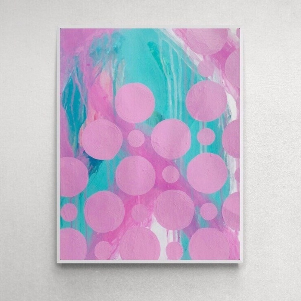 Pink Polka Dot Painting Original Modern Abstract Artwork 9"x12" Acrylic On Paper